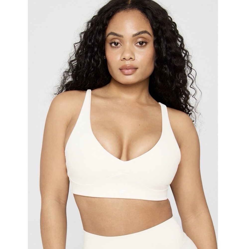 Fabletics White (not bone) V-Neck Seamless Bralette Sports Bra